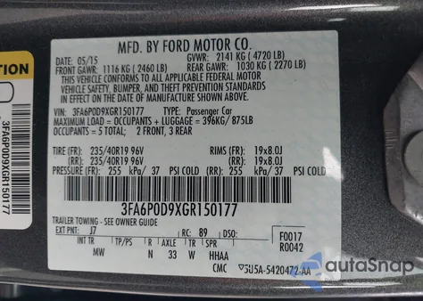 2016 Ford Fusion Titanium from USA, damaged, VIN 3FA6P0D9XGR150177